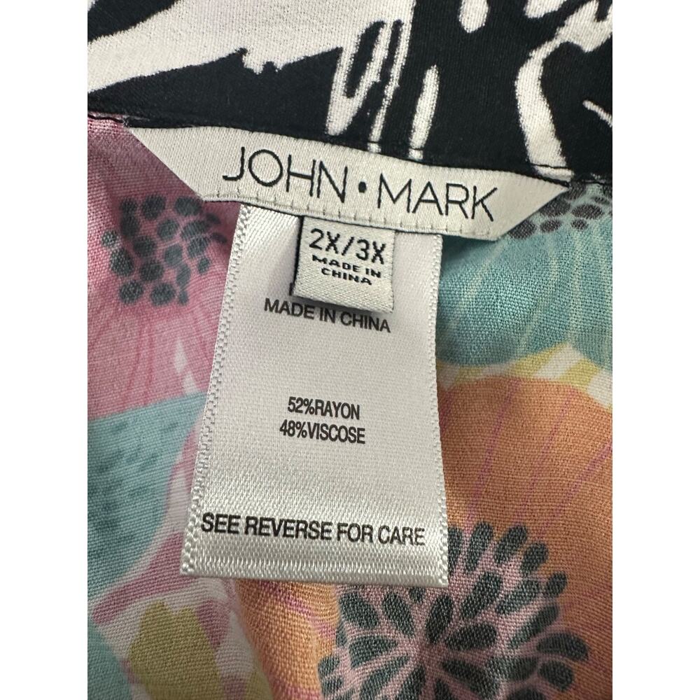 NWT John Mark 2X/3X Plus Loose Button-Up Patch Print Tunic Oversized Boho D15 - Picture 6 of 8